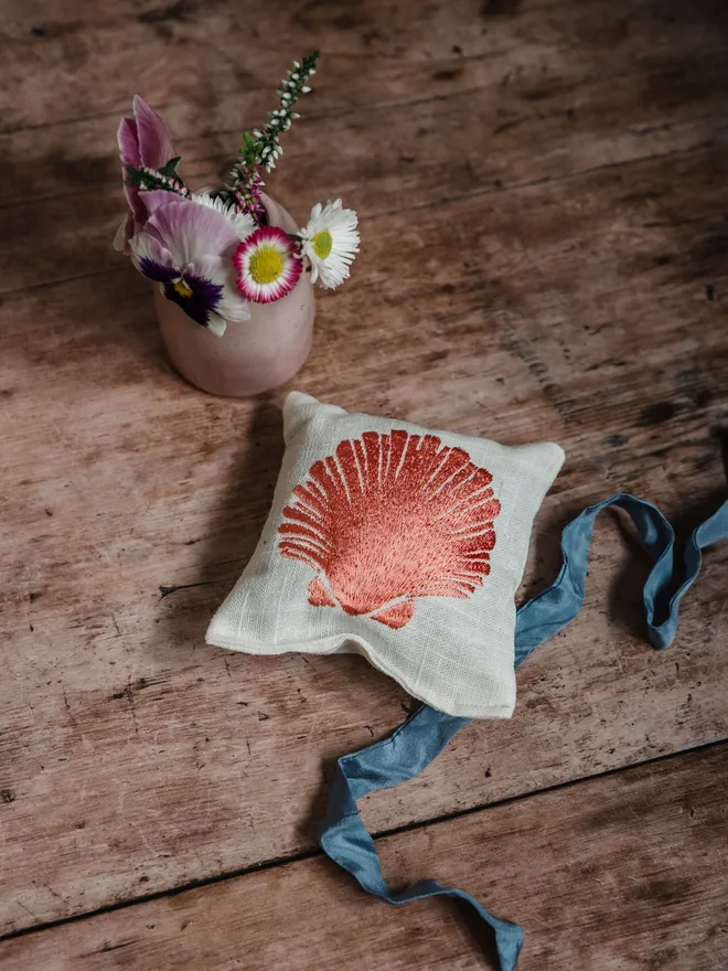 Sea Shell Lavender Sachet. A Sachet of Lavender with embroidered Sea Shell design.