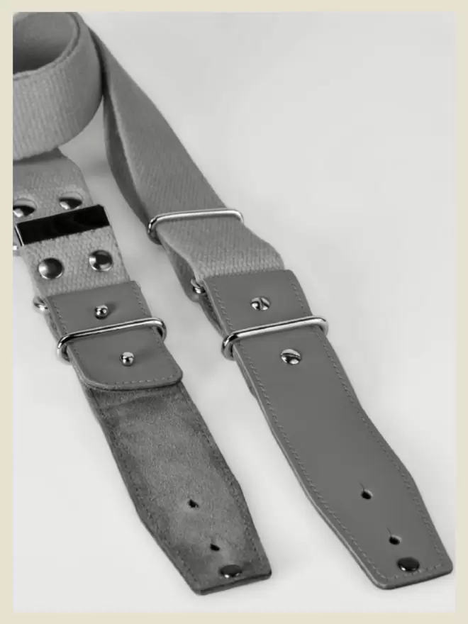 Cotton Strap with Leather connectors and Metal Silver Hardware Detail