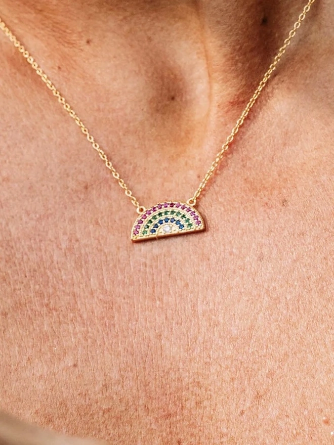 Too Sweet Rainbow Pendant Gold Necklace