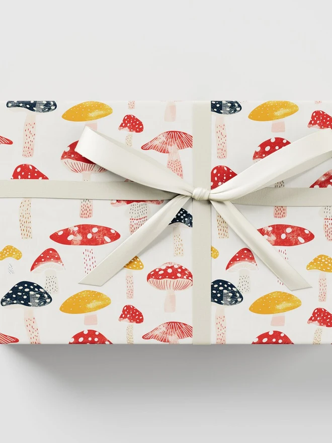Retro Mushrooms Block Print Wrapping Paper 