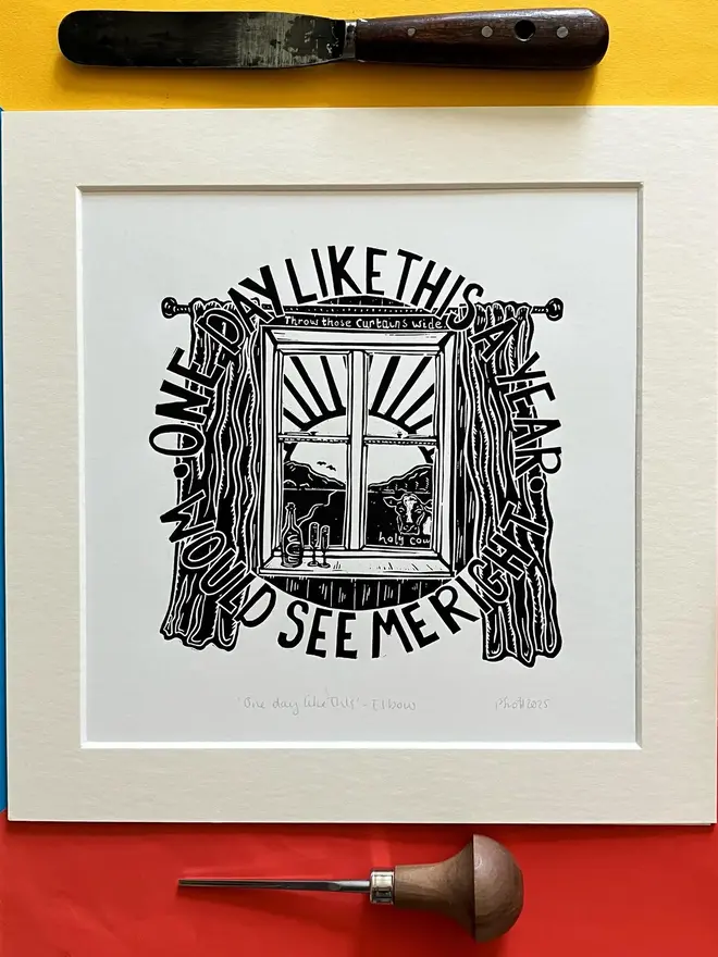 one day like this elbow lyric lino print