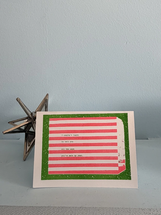 green and red risograph christmas art cards 