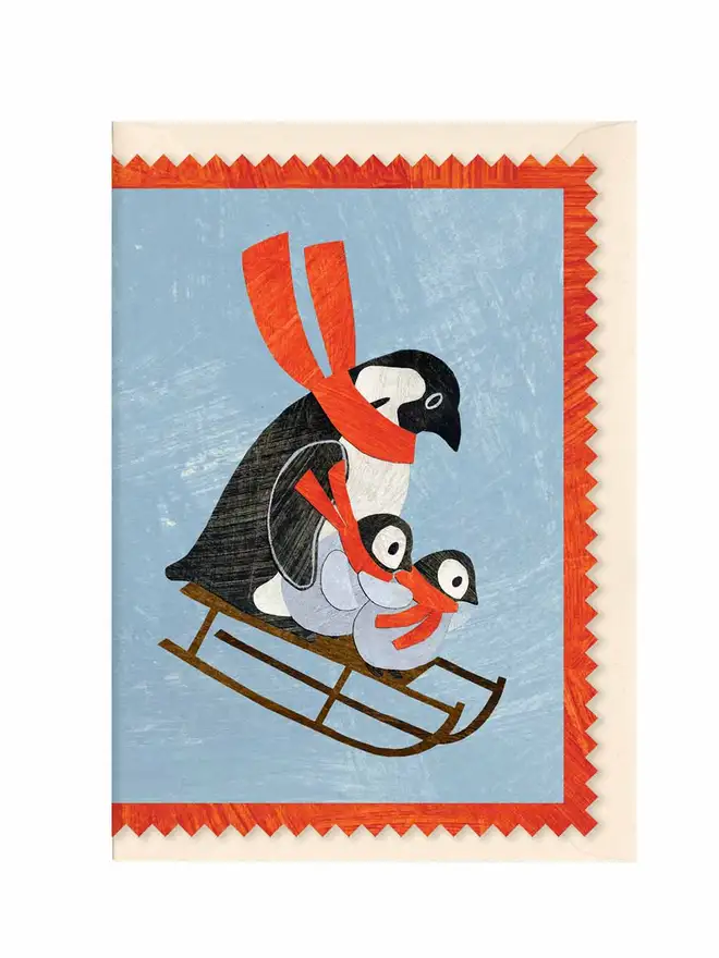 Penguin Family Christmas card Mortlake Papers