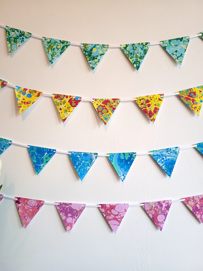 Hand-marbled miniature paper baby bunting - garland for nursery, child's bedroom, party, celebration