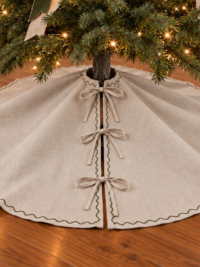Personalised Embroidered Linen Christmas Tree Skirt