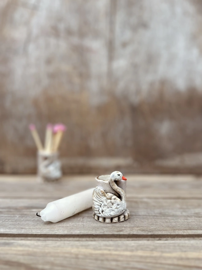 Rustic swan candle holder