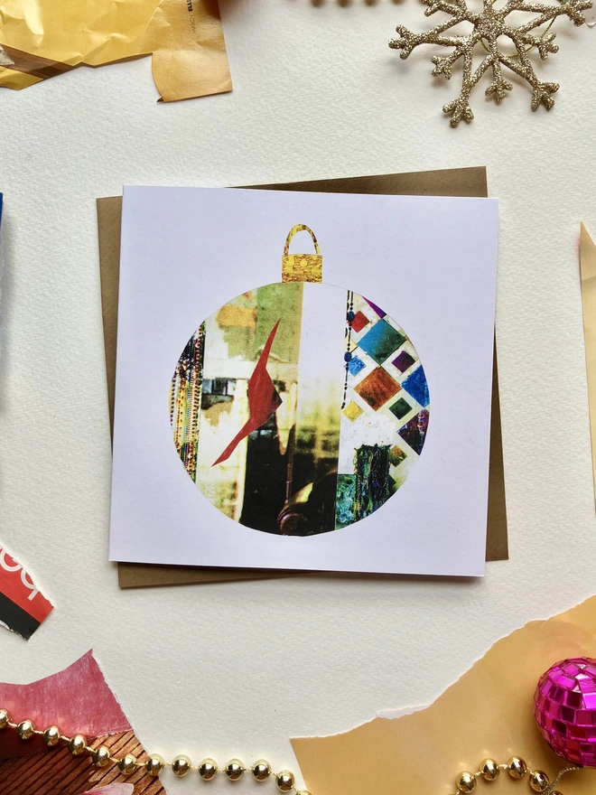 paper collage bauble christmas card