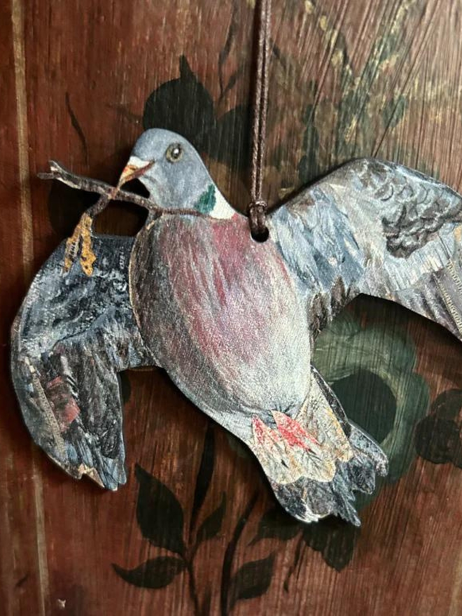 Wood Pigeon Wooden Decoration