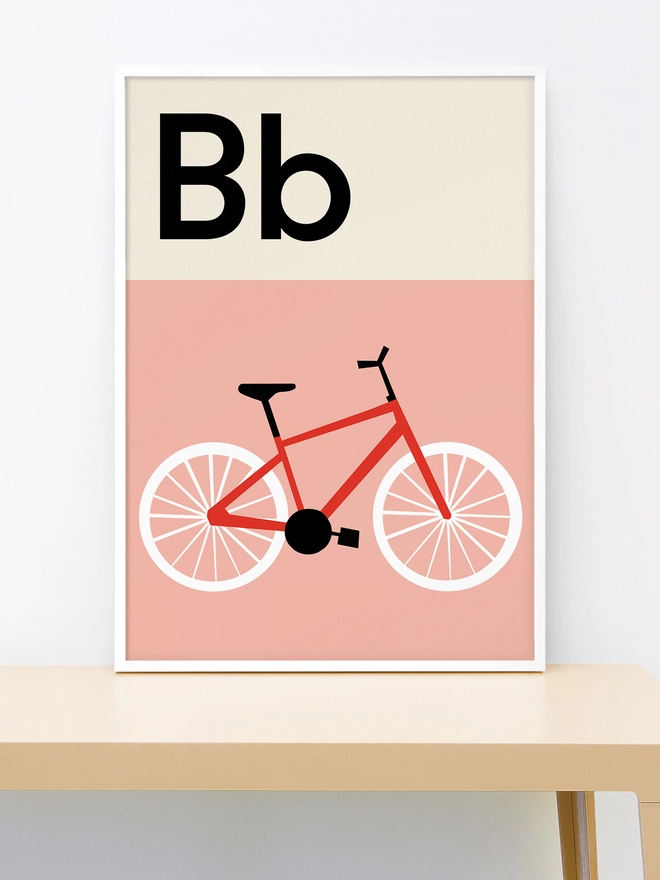 illustrated bike wall print with letter B