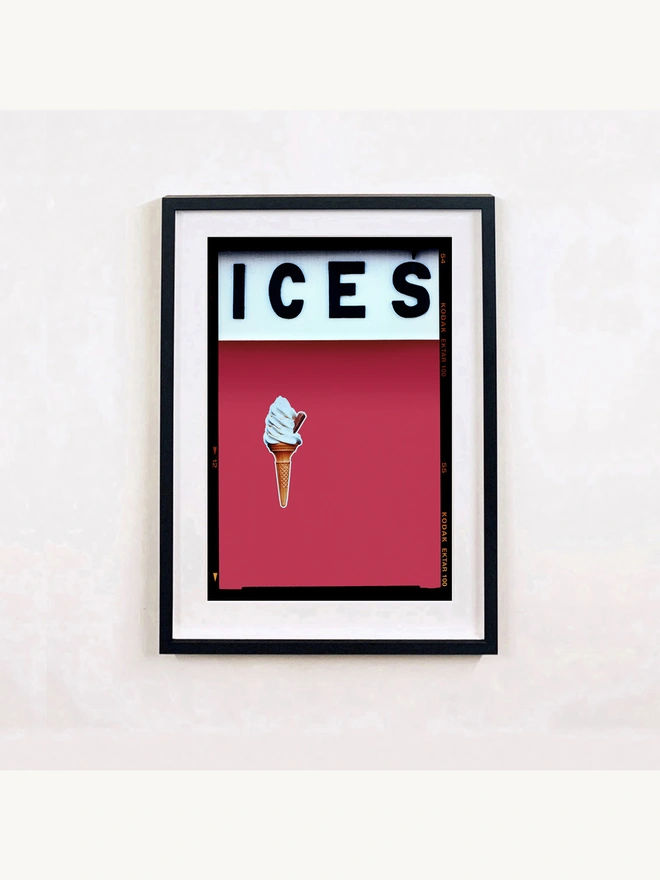 Richard Heeps Ices red colour typography photography pop art print framed in black