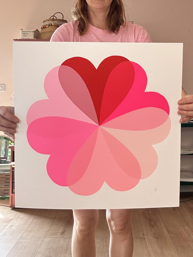 Hearts and Flowers Screen Print by Hannah Carvell