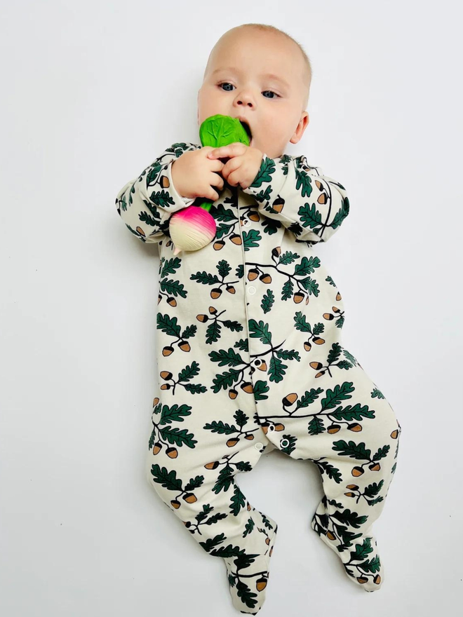 Cream 'Little Acorn' Organic Cotton Baby Sleep Suit