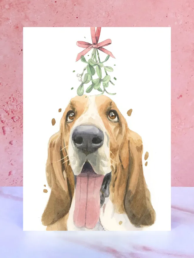 basset hound mistletoe christmas card