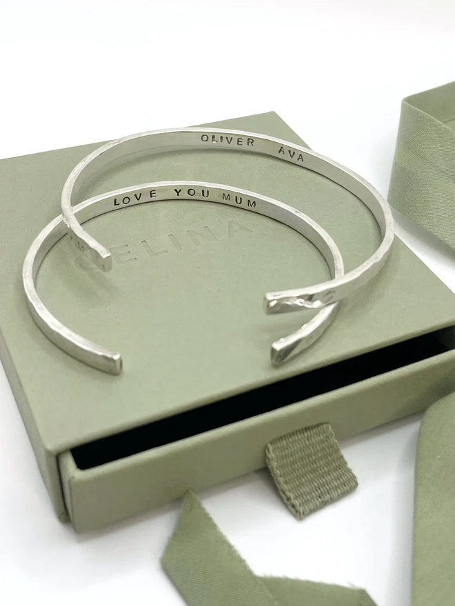 These personalised cuff bangles are hand made from recycled sterling silver, with options to add initials, names or quotes - a thoughtful gift for mum, a friend or for yourself. Plus a perfect present for those who want to shop mindfully and sustainably. Made by Celina C Jewellery, a small business in the UK, find on Holly & Co.