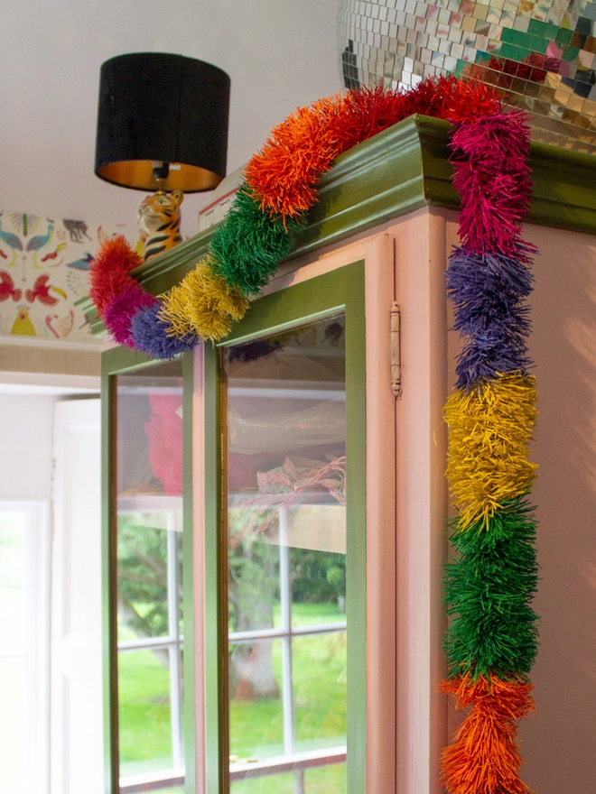 Handmade paper tinsel rainbow garland