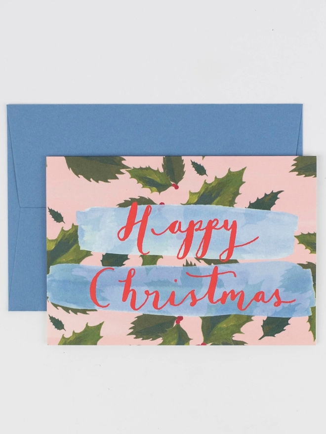 Holly illustrated Happy Christmas card