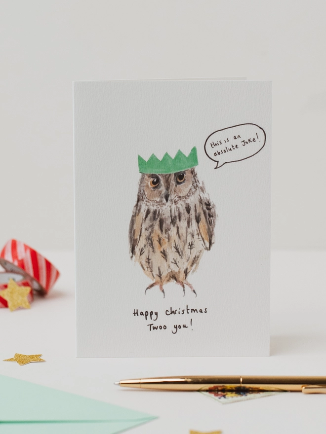 Grumpy Owl Christmas Card 