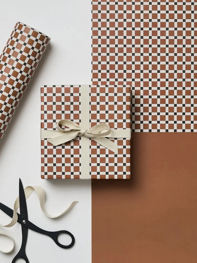 Brugge Tile & Plain Cinnamon Gift Wrapping Paper