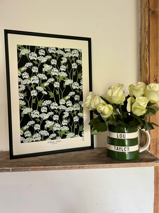 black and green floral Giclee print