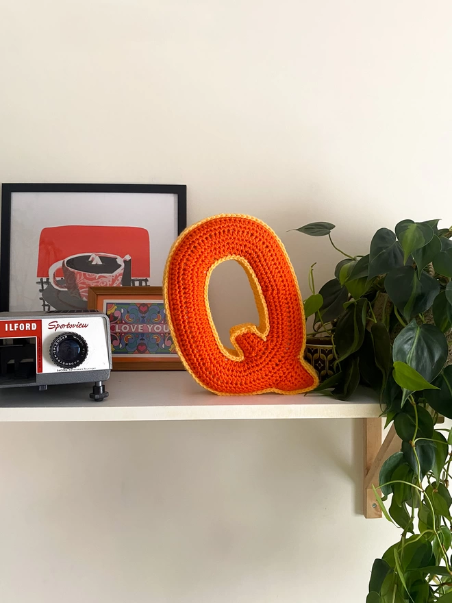 Crochet Q Cushion in Orange and Pale Orange