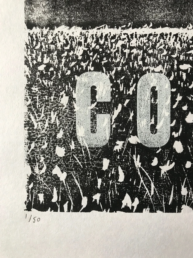 Close up image 'Quiet Courage' letterpress print with edition