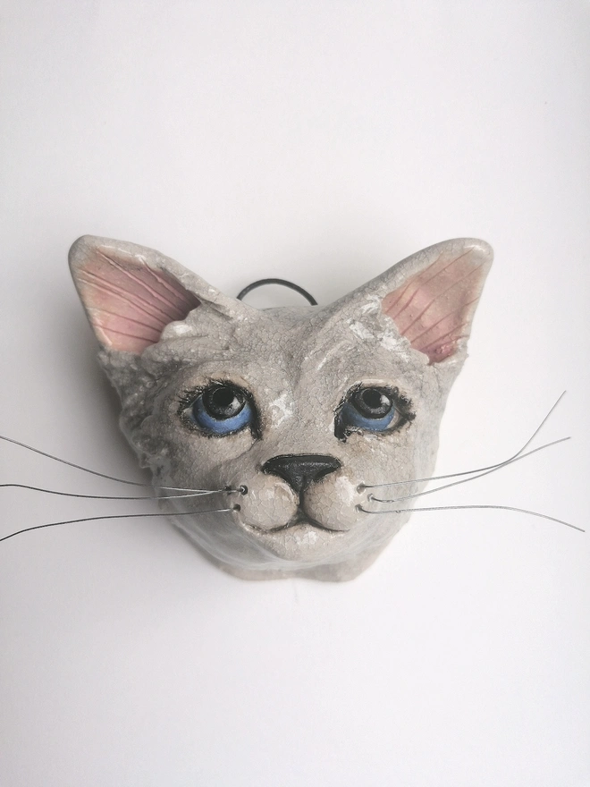 Ceramic Cat Head Sculpture