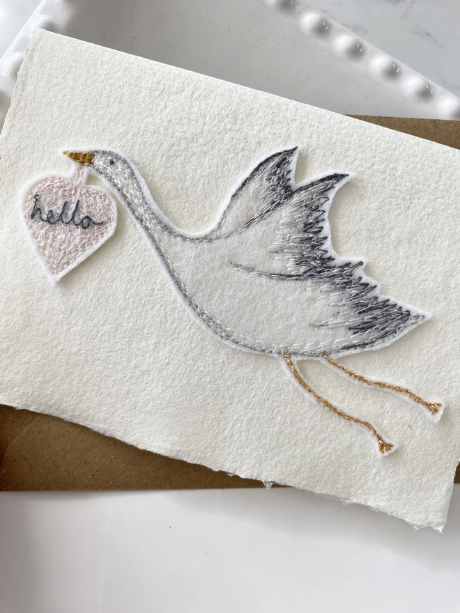 Stork Embroidered New Baby Card