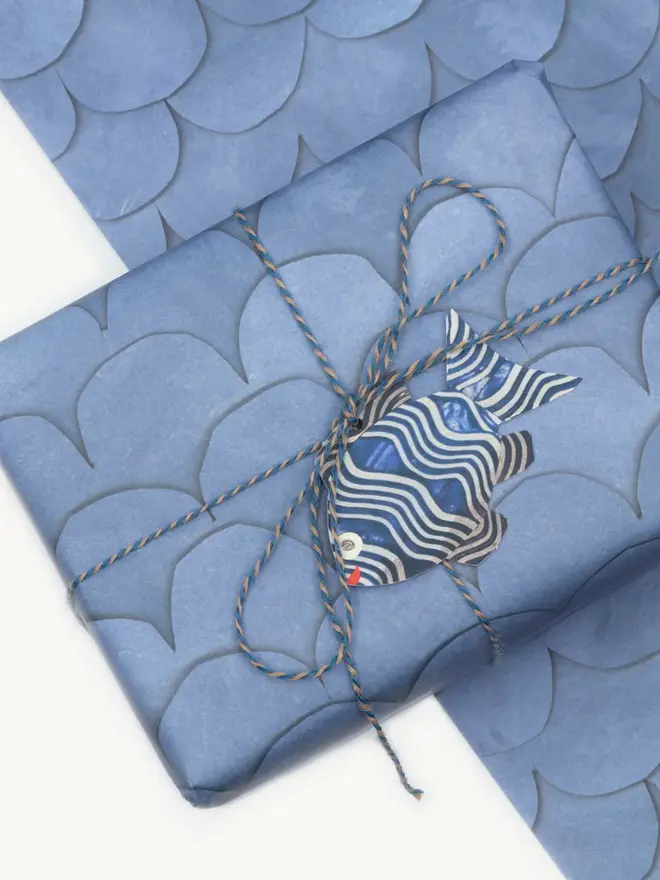 blue mermaid pattern gift wrap