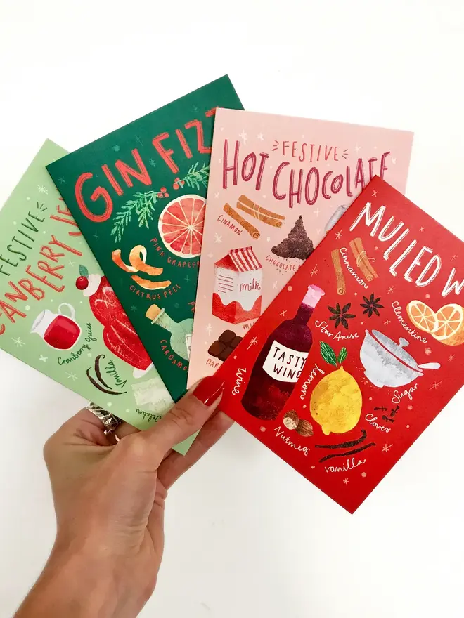 christmas recipe illustrated card pack