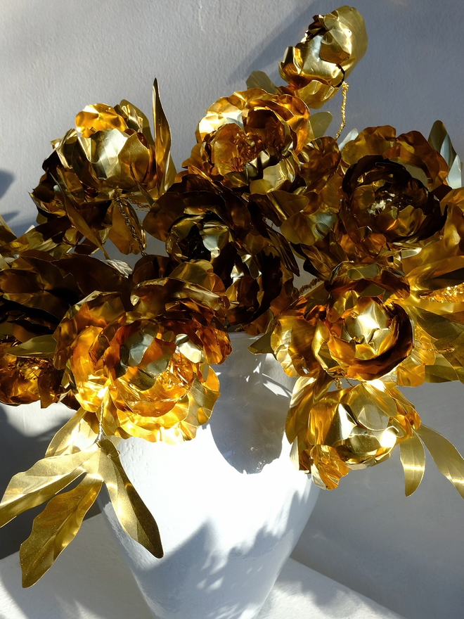 Large bouquet of heirloom brass peony roses by artist Debbie Fairbrass