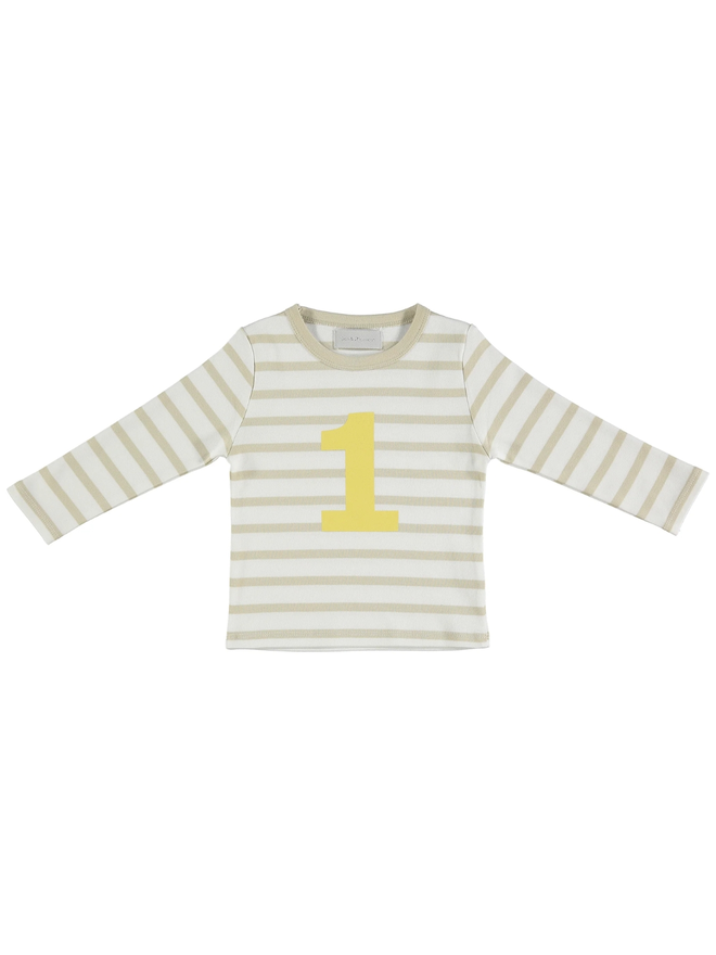 Sand & White Breton Striped Number 1 T Shirt