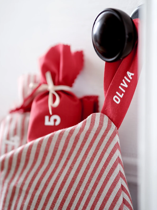 personalised stocking with candy cane stripes