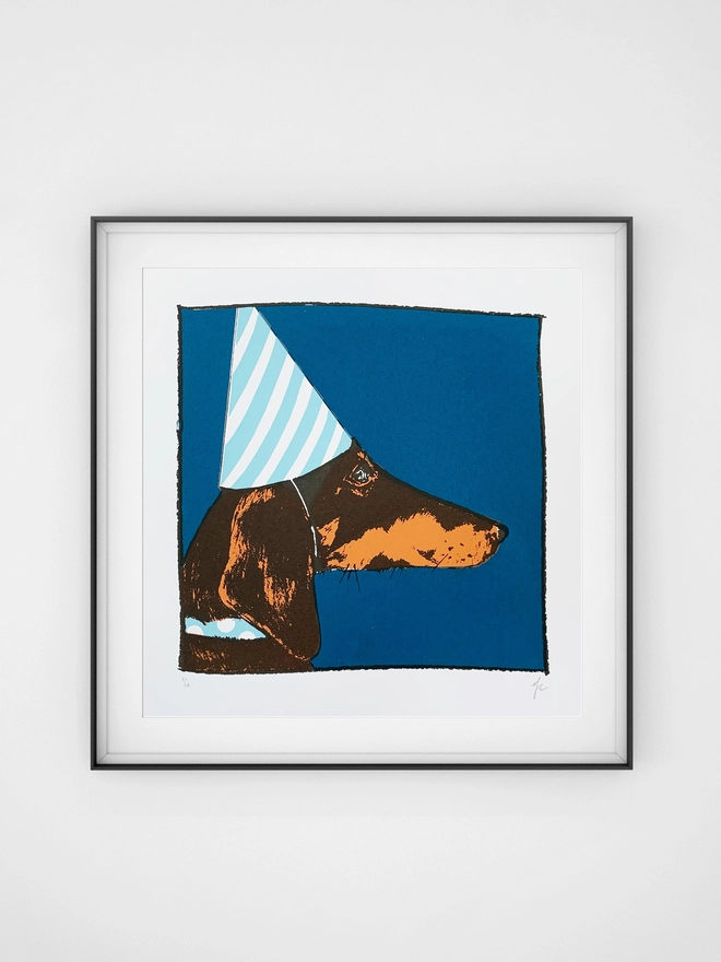 Sausage Dog in Party Hat Blue 