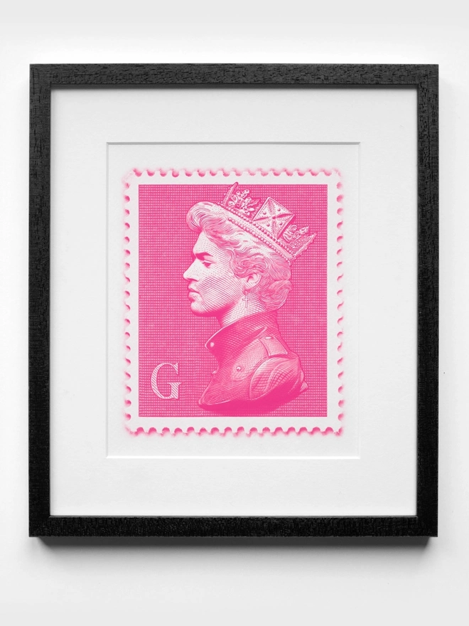 Pink George Michael Mini Stamp Art Print - Black Frame