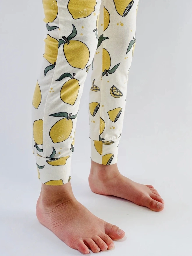 Organic Cotton Leggings in Cream "Lemon Grove" Print