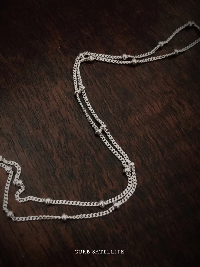 Sterling Silver Curb Satellite Necklace Chain