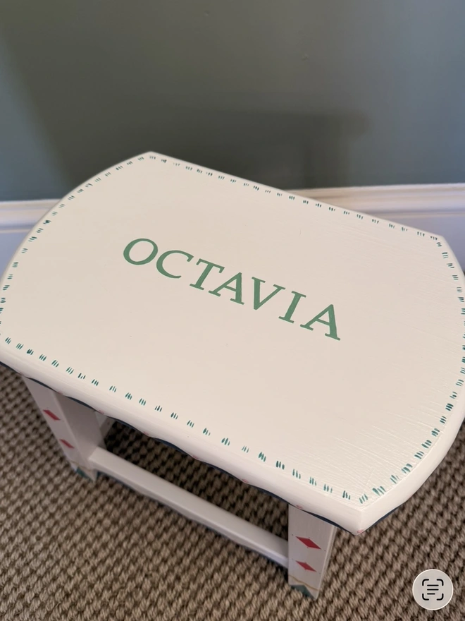 Handpainted Childs birthday stool. Handpainted with name and detail. 