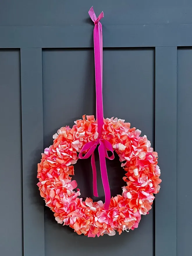 Orange & Pink Crepe Paper Christmas Wreath