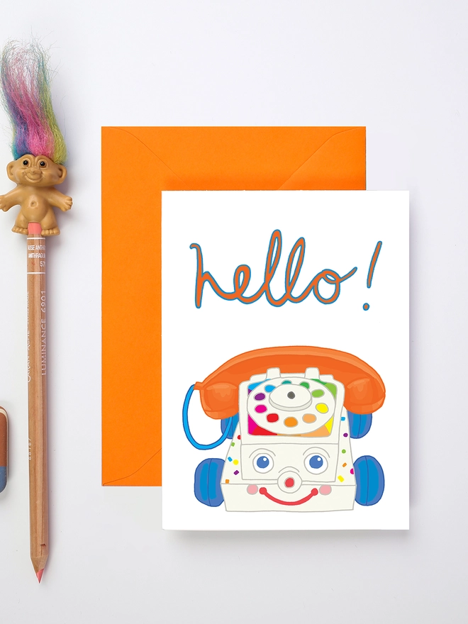 Hello Friendship Card Featuring a Vintage Toy Phone