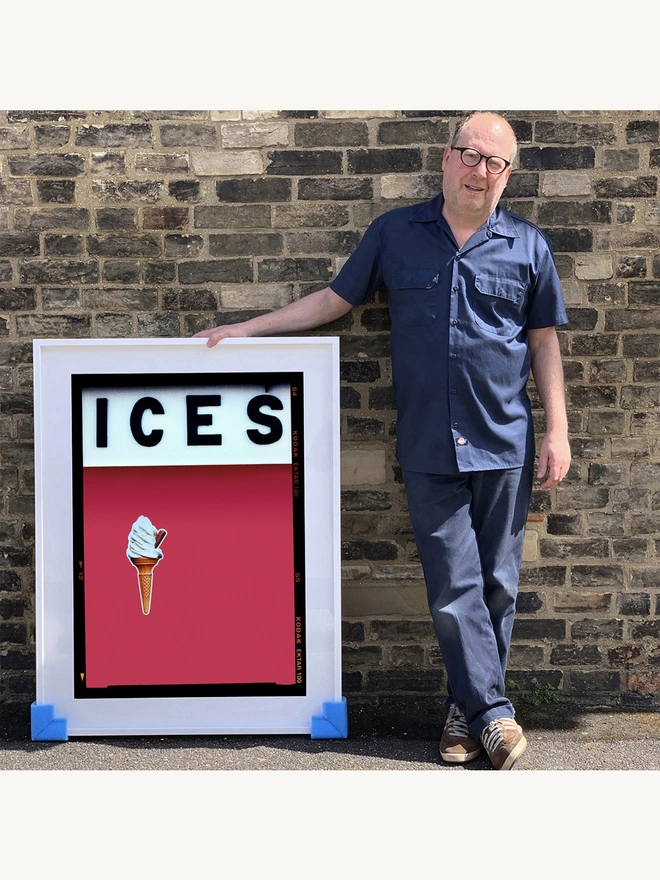 Richard Heeps Ices red colour typography photography large pop art print framed in white