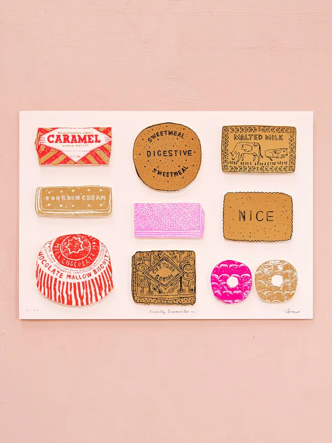 Family Favourites biscuit screen prints 