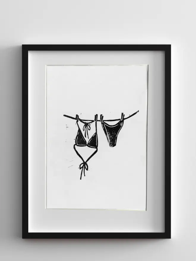 bikini linocut summer print susan bradley