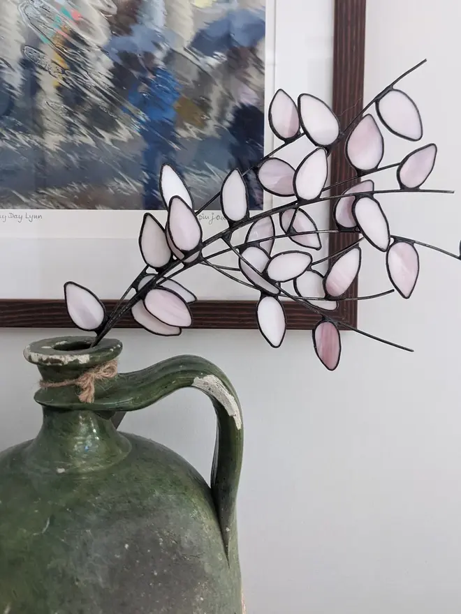 Stained Glass Pink Pussy Willow On Wire Stem