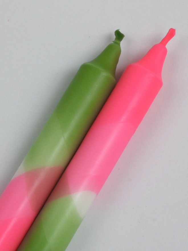 Neon Pink & Green Dip Dyed Dinner Candles (Set Of 2)