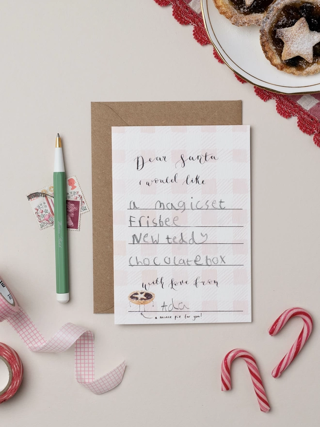 Pink Gingham Check Letter to Santa