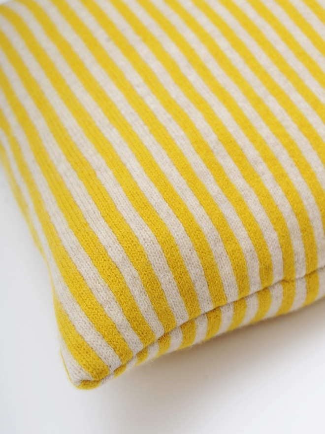 stripe yellow lambswool cushion