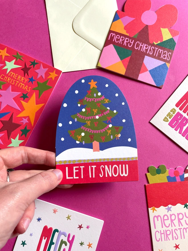 Cute & Joyful Mini Snow Globe Shaped Christmas Card ‘Let It Snow’ | Raspberry Blossom