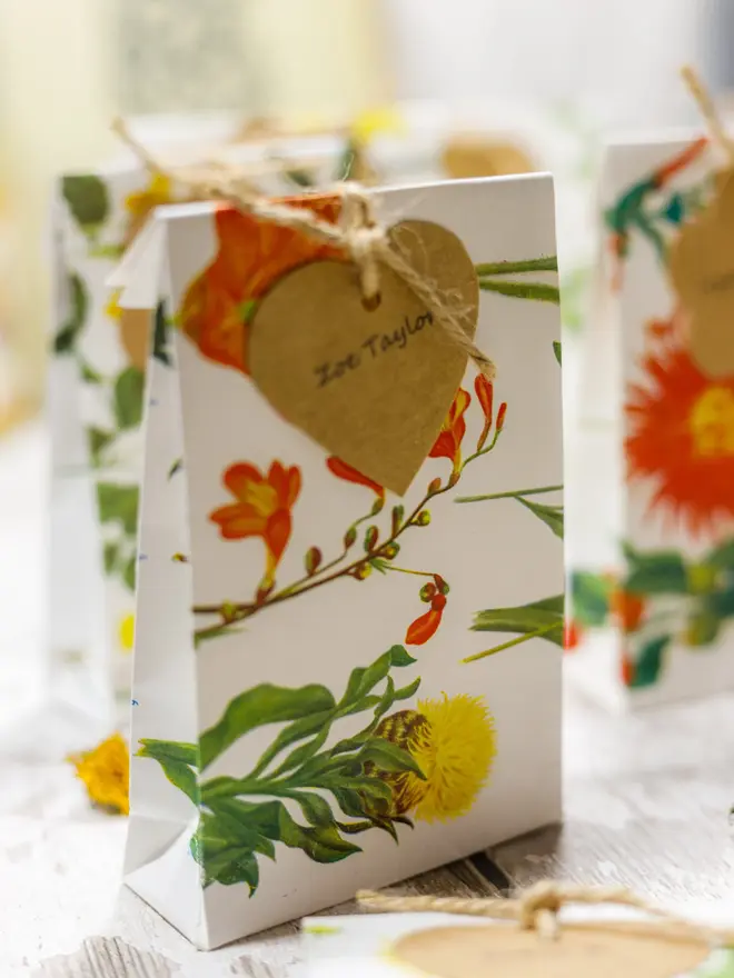 floral personalised wedding favour gift bags