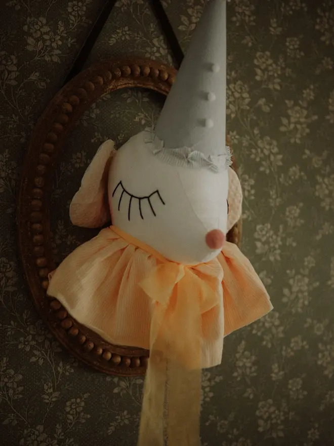 Circus Mouse Head Trophy, Mice Wall Mount, Nursery Plush Head