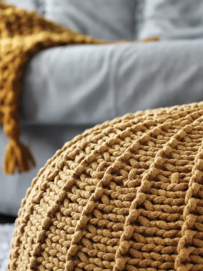 mustard cotton pouffe ottoman footstool